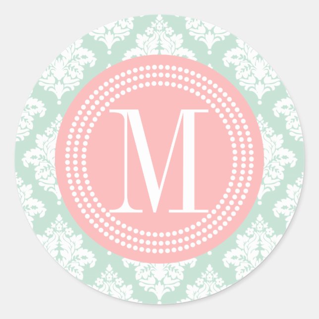 Adesivo Redondo Mint Damask Personalizado (Frente)