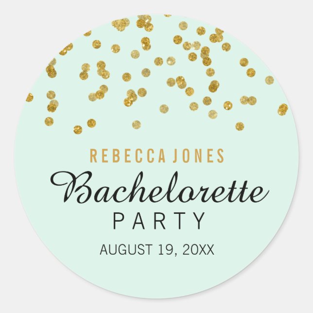 Adesivo Redondo Mint Dourado Glitter confetti Bachelorette Sticker (Frente)