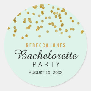 Adesivo Redondo Mint Dourado Glitter confetti Bachelorette Sticker