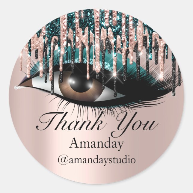 Adesivo Redondo Mint Eyelashes Ramal Makeup Rosa Teal Drives (Frente)