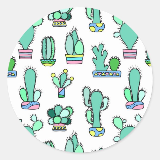 Adesivo Redondo Mint Green Cactus & Succulent Plant Standard (Frente)