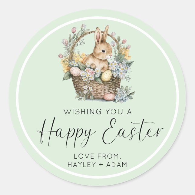 Adesivo Redondo Mint Green Felz pascoa Bunny (Easter Bunny Sticker)