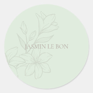 Adesivo Redondo Mint Green   Floral Minimalista Chic