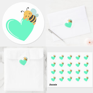 Adesivo Redondo Mint Green Heart dormindo fofo bebê Bumblebee