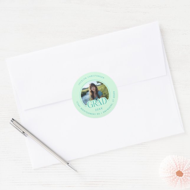 Adesivo Redondo Mint Green Photo Address Graduate Envelope Seal (Envelope)