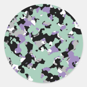 Adesivo Redondo Mint Green & Purple Camouflage Camo Party - Impres