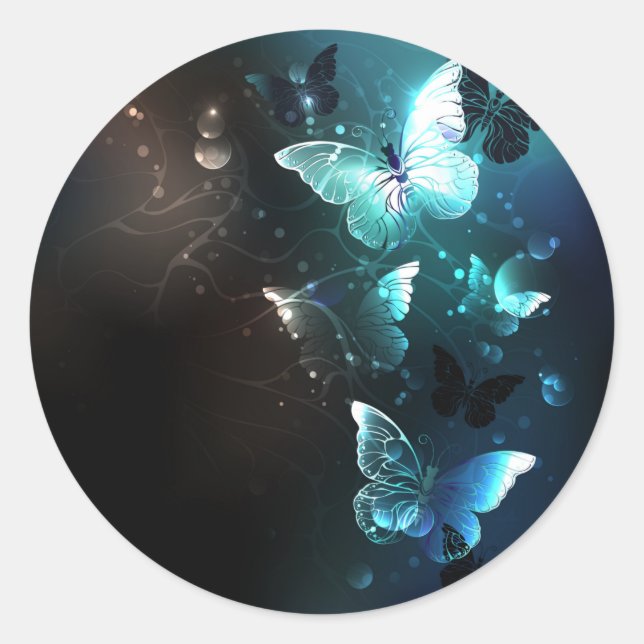 Adesivo Redondo Mint Night Butterflies (Frente)