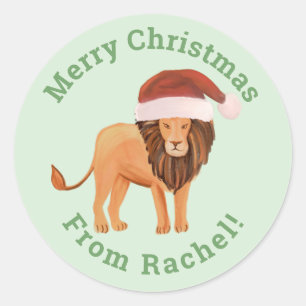 Adesivo Redondo Mint Personalizado Leão de Papais noeis de Natal 