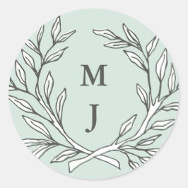 Adesivo Redondo Mint Rustic Monograma Wreath Sticker
