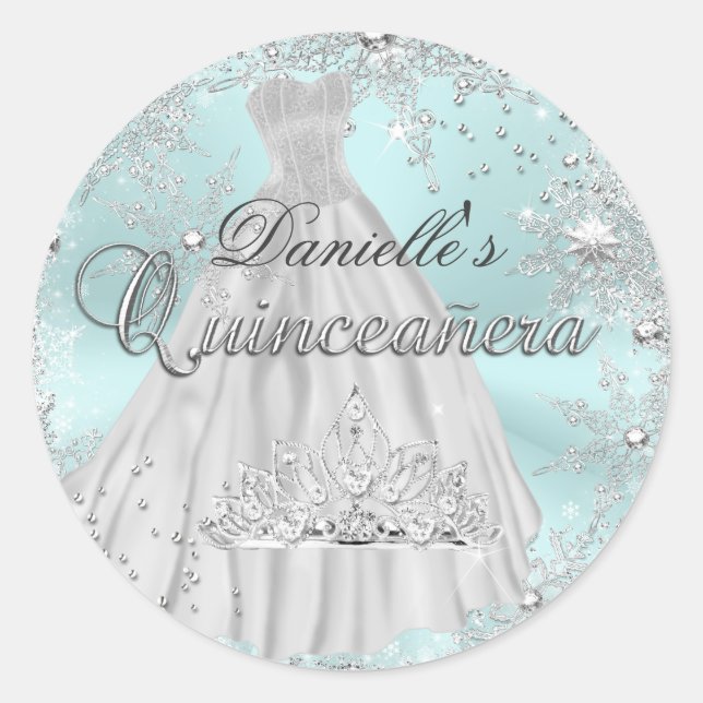Adesivo Redondo Mint Sparkle Snowflake Quinceanera Sticker (Frente)