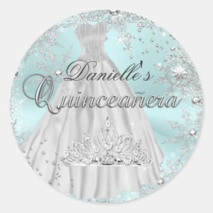 Adesivo Redondo Mint Sparkle Snowflake Quinceanera Sticker