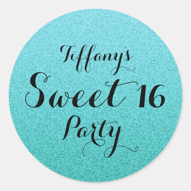 Adesivo Redondo Mint Teal Glitter Faux Ombre Sweet 16 Sticker (Frente)