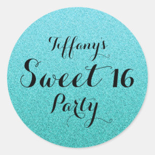 Adesivo Redondo Mint Teal Glitter Faux Ombre Sweet 16 Sticker