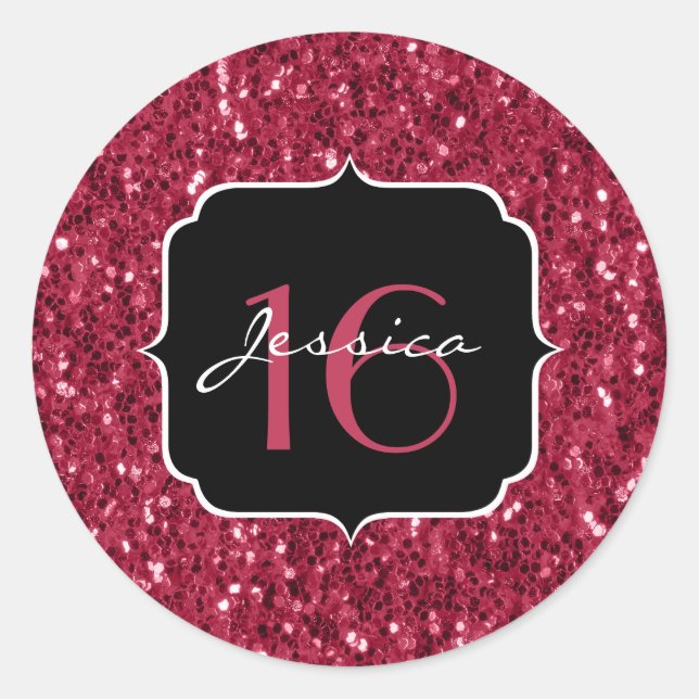 Adesivo Redondo Minúscula escura, cor-de-rosa, brilho brilhante Do (Frente)