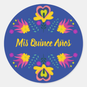Adesivo Redondo Mis Quince Anos Black Blue Yellow mexicano Fiesta