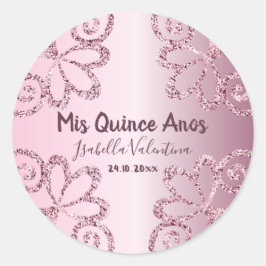 Adesivo Redondo Mis Quince Anos Glitter Blush Pink