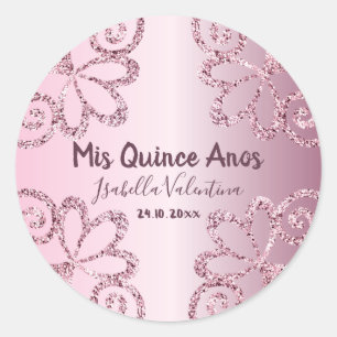 Adesivo Redondo Mis Quince Anos Glitter Blush Pink