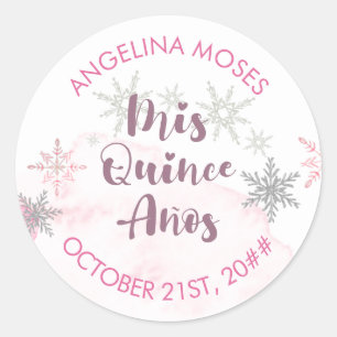 Adesivo Redondo Mis Quince Anos Pink e Silver Snowflake