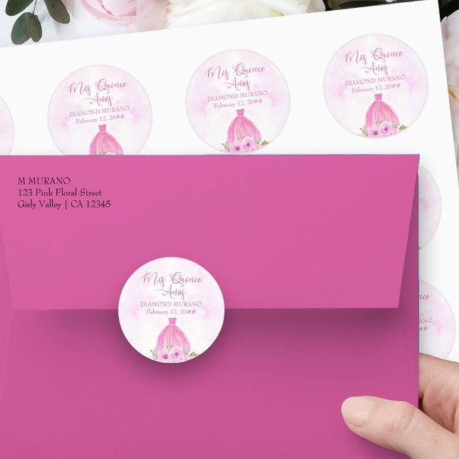 Adesivo Redondo Mis Quince Anos Pink Princesa Floral (Mis Quince stickers from my Galaxy Floral Princess Quinceanera collection
)