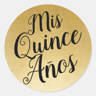 Adesivo Redondo Mis Quince Años Quinceañera Preto e Dourado Favo