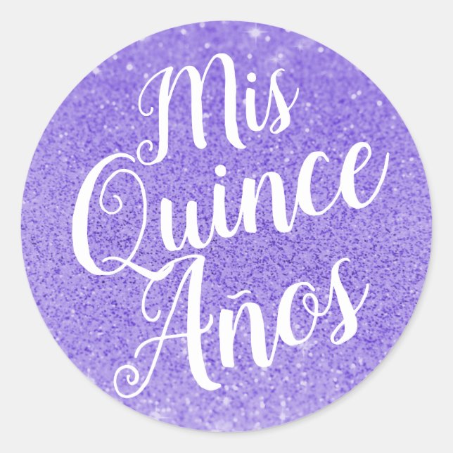 Adesivo Redondo Mis Quince Años Quinceañera Purple Glitter (Frente)