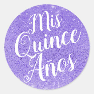 Adesivo Redondo Mis Quince Años Quinceañera Purple Glitter