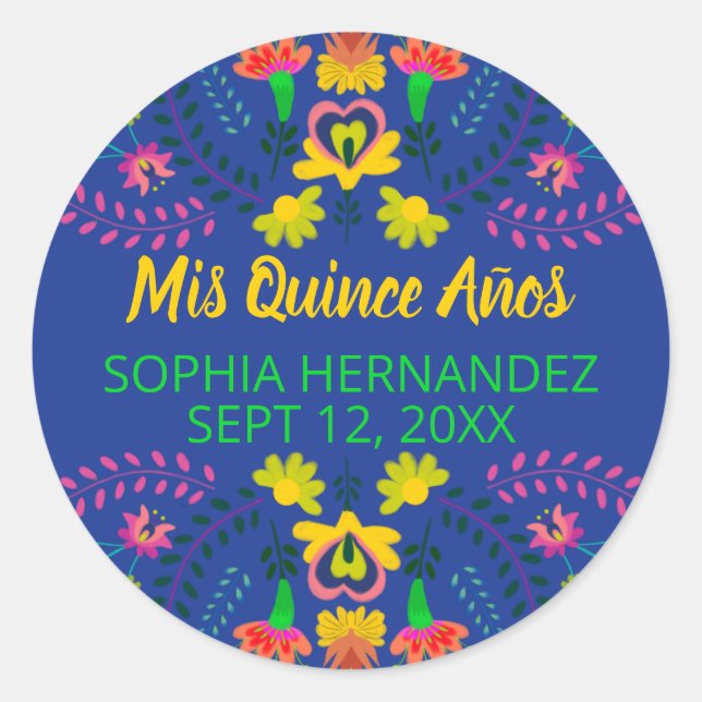 Adesivo Redondo Mis Quince Anos Royal Blue Mexicano Festa (Frente)