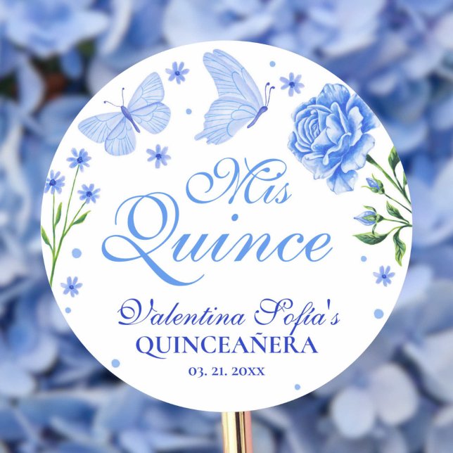 Adesivo Redondo Mis Quince Baby Blue Quinceañera Classic (Mis Quince Baby Blue Floral Quinceañera Classic Classic Round Sticker)