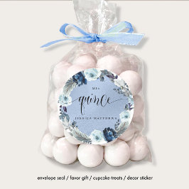 Adesivo Redondo Mis Quince, espanhol, Blue Floral Wreath