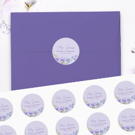 Adesivo Redondo Mis Quince Purple Peri Floral Quinceanera Stickers