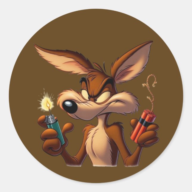 Adesivo Redondo Mischievous Cartoon Coyote (Frente)