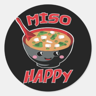 Adesivo Redondo Miso Happy Funny Comida Kawaii