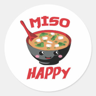 Adesivo Redondo Miso Happy Funny Comida Kawaii