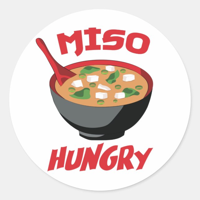 Adesivo Redondo Miso Hungry Funny Comida Kawaii (Frente)