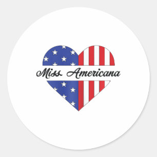 Adesivo Redondo Miss Americana Usa Flag Heart 4 De Julho Patrioti