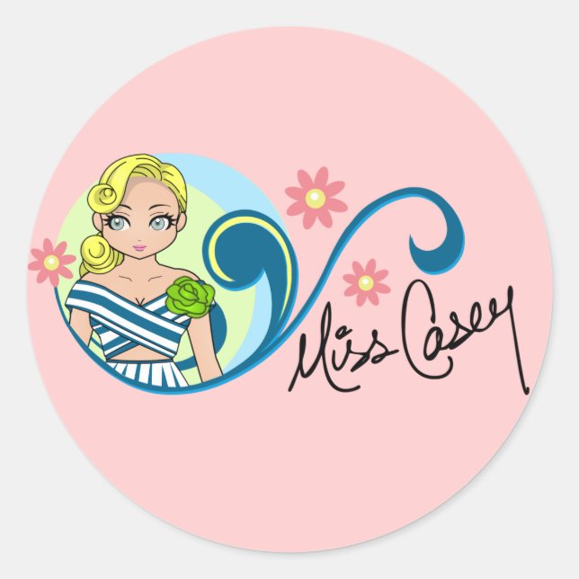 Adesivo Redondo "Miss Casey" Stickers (Frente)