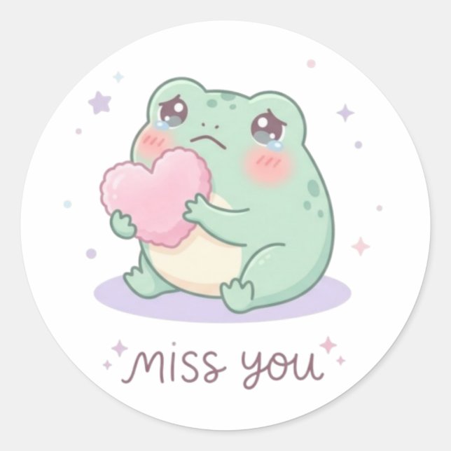 Adesivo Redondo Miss You Frog Sticker Cute Frog Holding Heart Emot (Frente)