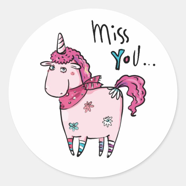 Adesivo Redondo Miss You Unicorn (Frente)
