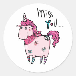 Adesivo Redondo Miss You Unicorn