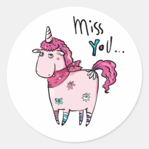 Adesivo Redondo Miss You Unicorn