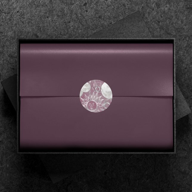 Adesivo Redondo Mística Solar | Luas-lua-cor-de-rosa Estrelas Verm (Criador carregado)