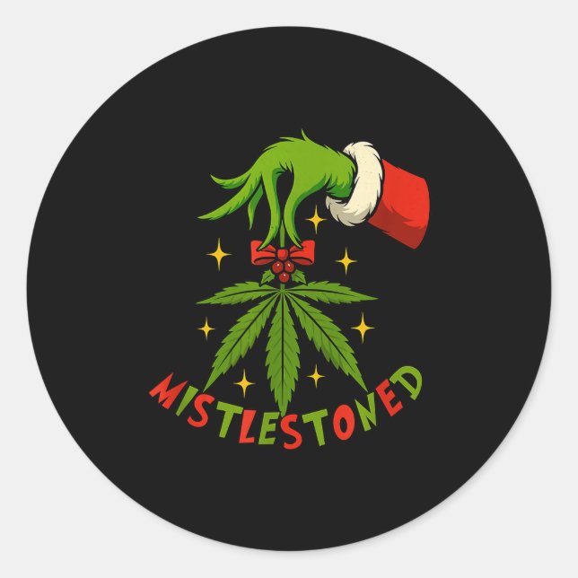 Adesivo Redondo Mistlestoned Weed Leaf Funny Stoner Christmas  (Frente)