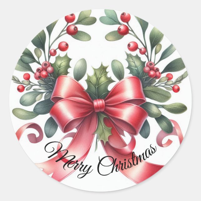 Adesivo Redondo Mistura elegante com aquarela Feliz Natal (Frente)