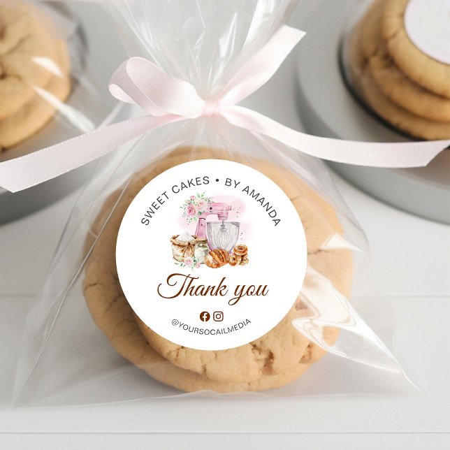 Adesivo Redondo Mistura rosa Sourdough Loaf Obrigado (Criador carregado)