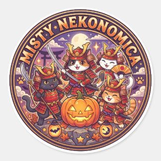 Adesivo Redondo MISTY NEKONOMICA Halloween Samurai Cat Round Stick