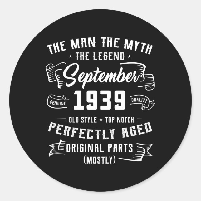 Adesivo Redondo Mito Legenda Setembro 1939 84º Ol De 84 Anos (Frente)