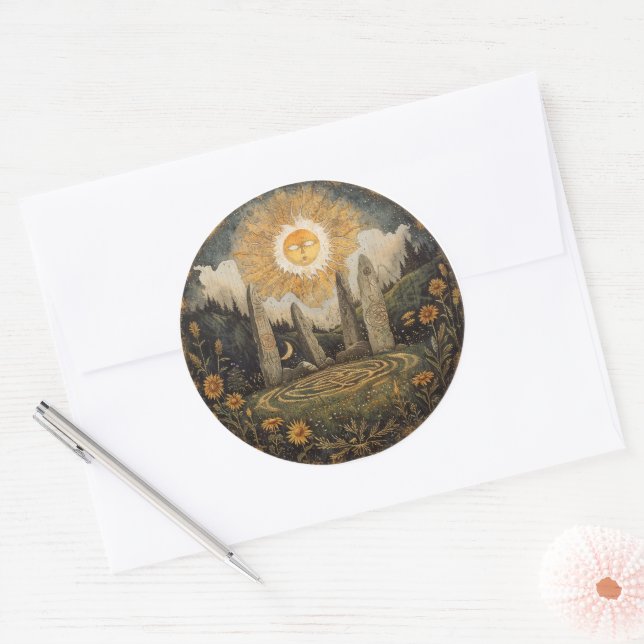 Adesivo Redondo Mitologia Celta e Símbolos Sun Litha (Envelope)