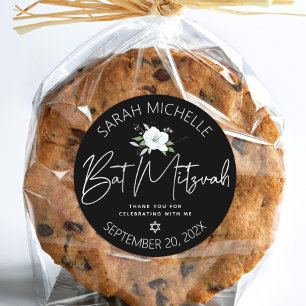 Adesivo Redondo Mitzvá do Morcego Preto Prata Floral Aquarela