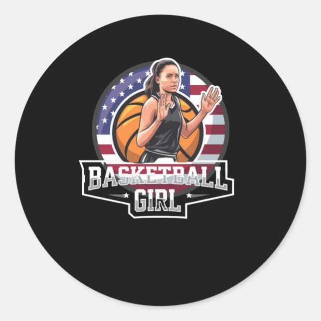Adesivo Redondo Moça De Basquete Usa (Frente)