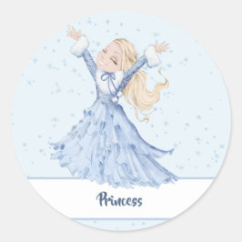 Adesivo Redondo Moça Princesa Encantada Flocos de Neve